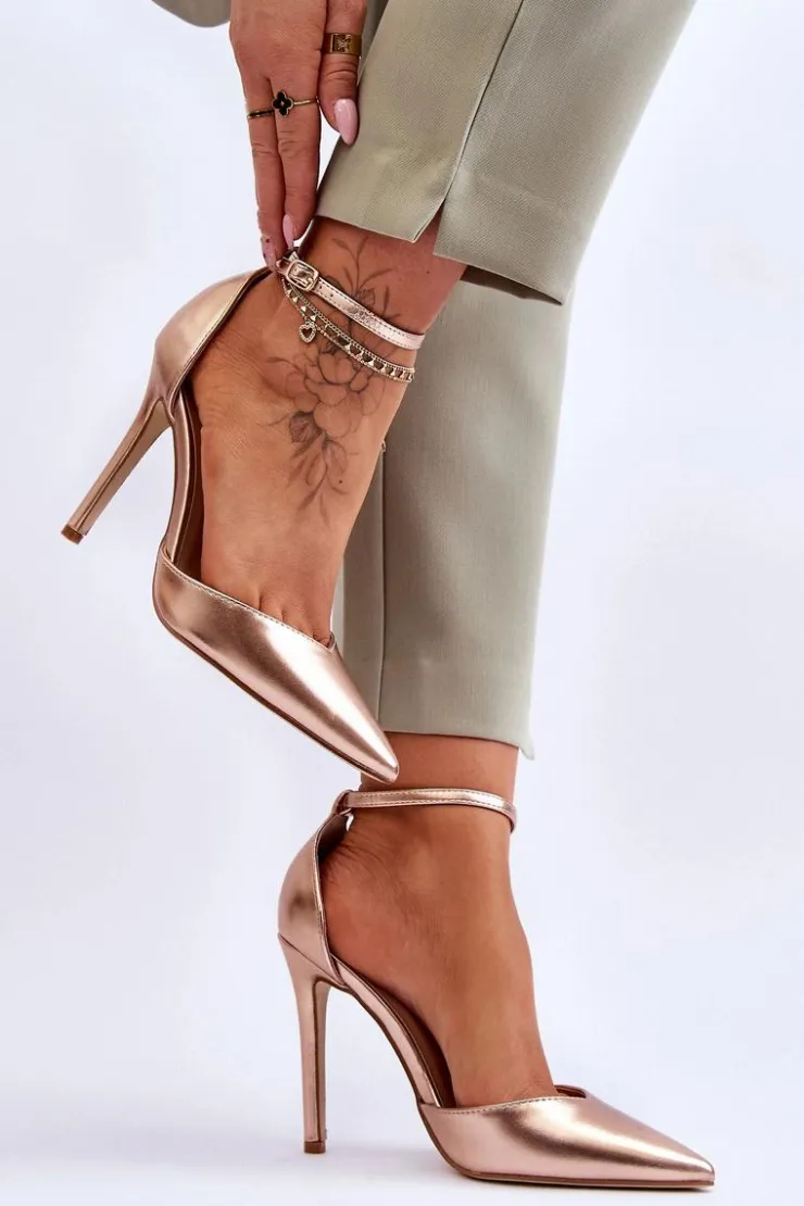 Discount Boto Wysokie Czółenka Szpilki Z Noskiem W Szpic Różowe Złoto Reflection