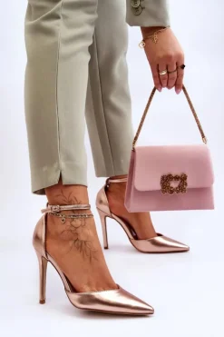 Discount Boto Wysokie Czółenka Szpilki Z Noskiem W Szpic Różowe Złoto Reflection