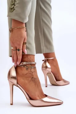 Discount Boto Wysokie Czółenka Szpilki Z Noskiem W Szpic Różowe Złoto Reflection