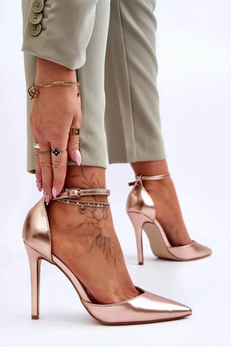 Discount Boto Wysokie Czółenka Szpilki Z Noskiem W Szpic Różowe Złoto Reflection