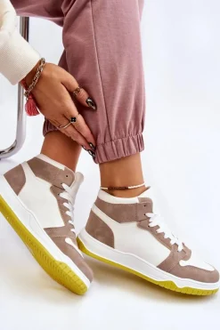 Hot Boto Wysokie Damskie Buty Sportowe Trampki Biało-Beżowe Rumour