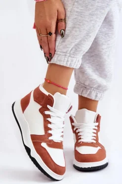 Boto Trampki Damskie Wysokie|Buty Sportowe Na Platformie*Wysokie Damskie Buty Sportowe Trampki Biało-Camelowe Rumour