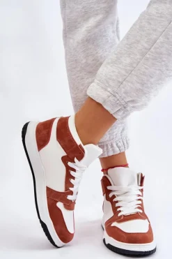 Boto Trampki Damskie Wysokie|Buty Sportowe Na Platformie*Wysokie Damskie Buty Sportowe Trampki Biało-Camelowe Rumour