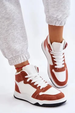 Boto Trampki Damskie Wysokie|Buty Sportowe Na Platformie*Wysokie Damskie Buty Sportowe Trampki Biało-Camelowe Rumour