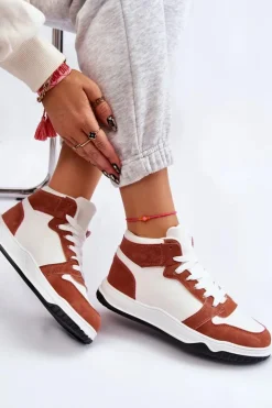 Boto Trampki Damskie Wysokie|Buty Sportowe Na Platformie*Wysokie Damskie Buty Sportowe Trampki Biało-Camelowe Rumour