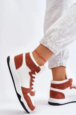 Boto Trampki Damskie Wysokie|Buty Sportowe Na Platformie*Wysokie Damskie Buty Sportowe Trampki Biało-Camelowe Rumour