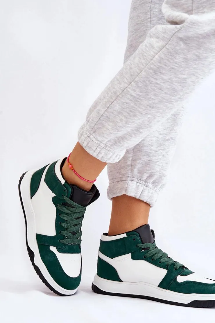 Damskie Boto Wysokie Damskie Buty Sportowe Trampki Biało-Zielone Rumour