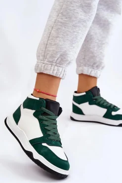 Damskie Boto Wysokie Damskie Buty Sportowe Trampki Biało-Zielone Rumour