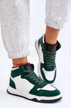 Damskie Boto Wysokie Damskie Buty Sportowe Trampki Biało-Zielone Rumour