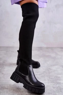 Boto Muszkieterki|Kozaki Wiosenne*Wysokie Damskie Kozaki Za Kolano Czarne Austin