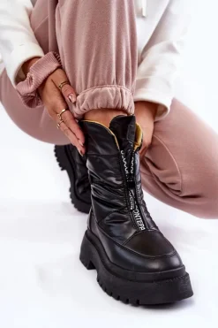 Outlet Buty damskie Vinceza Wysokie Damskie Śniegowce Na Suwak Czarne Moira