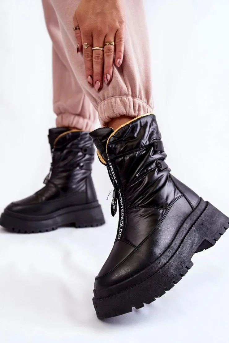 Outlet Buty damskie Vinceza Wysokie Damskie Śniegowce Na Suwak Czarne Moira