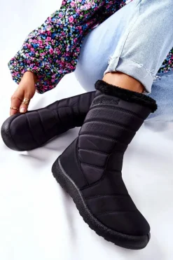 Damskie Boto Wysokie Damskie Ocieplane Śniegowce Czarne Luxina