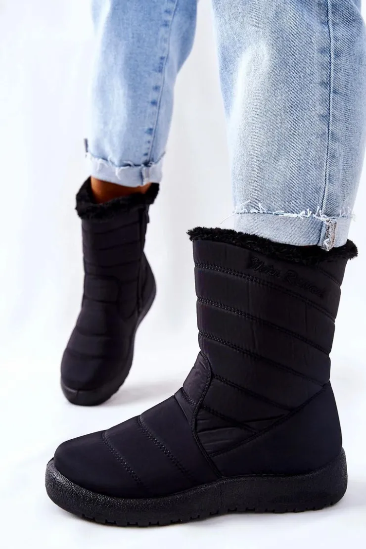Damskie Boto Wysokie Damskie Ocieplane Śniegowce Czarne Luxina