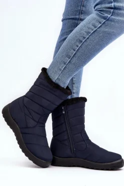 Damskie Boto Wysokie Damskie Ocieplane Śniegowce Granatowe Luxina