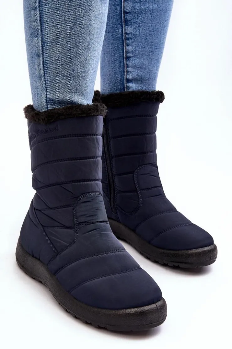 Damskie Boto Wysokie Damskie Ocieplane Śniegowce Granatowe Luxina