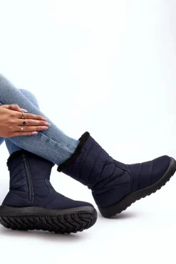 Damskie Boto Wysokie Damskie Ocieplane Śniegowce Granatowe Luxina