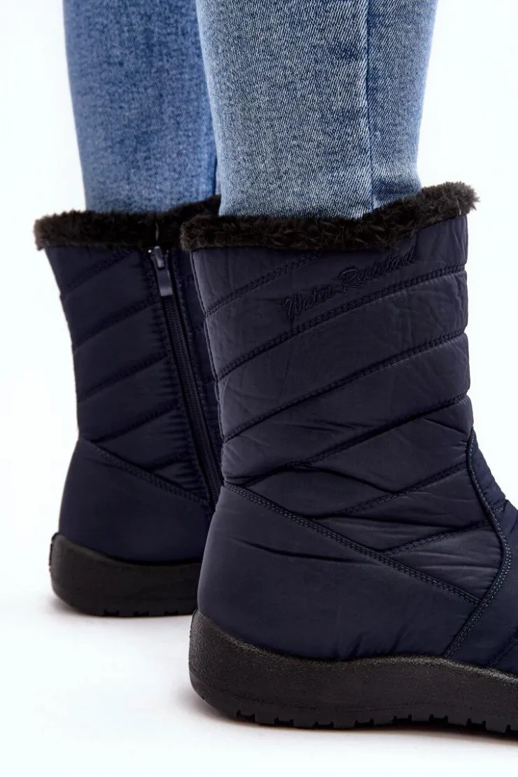 Damskie Boto Wysokie Damskie Ocieplane Śniegowce Granatowe Luxina