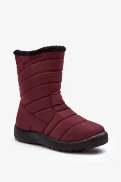 Boto Śniegowce Damskie*Wysokie Damskie Ocieplane Śniegowce Bordowe Luxina Czerwony