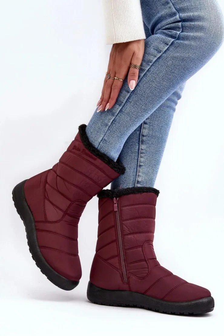 Boto Śniegowce Damskie*Wysokie Damskie Ocieplane Śniegowce Bordowe Luxina Czerwony