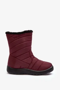 Boto Śniegowce Damskie*Wysokie Damskie Ocieplane Śniegowce Bordowe Luxina Czerwony