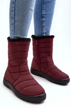 Boto Śniegowce Damskie*Wysokie Damskie Ocieplane Śniegowce Bordowe Luxina Czerwony