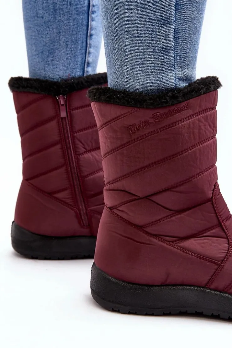 Boto Śniegowce Damskie*Wysokie Damskie Ocieplane Śniegowce Bordowe Luxina Czerwony