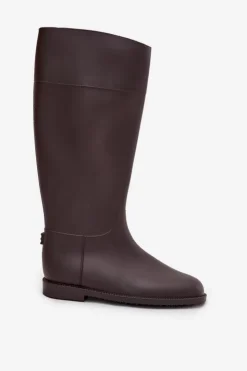 Damskie Boto Wysokie Kalosze Damskie Na Płaskim Obcasie Czekoladowe Melianne