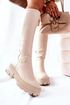 Hot Boto Wysokie Kozaki Beżowe Hemera