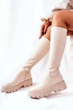 Hot Boto Wysokie Kozaki Beżowe Hemera