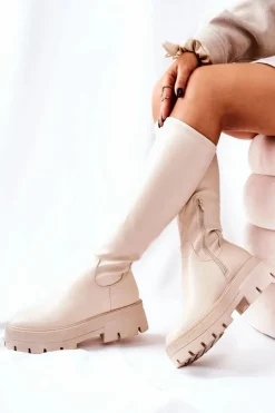 Hot Boto Wysokie Kozaki Beżowe Hemera