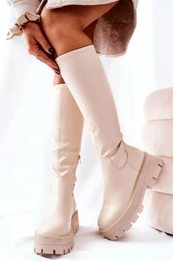 Hot Boto Wysokie Kozaki Beżowe Hemera