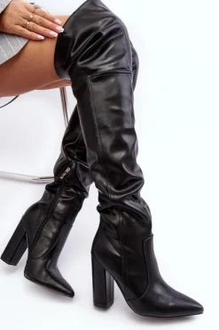 Boto Muszkieterki|Kozaki Za Kolano*Wysokie Kozaki Damskie Za Kolano Na Słupku Czarne Jeine