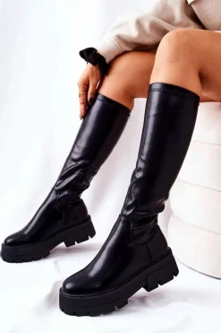 Boto Kozaki Płaskie|Kozaki Przed Kolano*Wysokie Kozaki Hemera Czarne