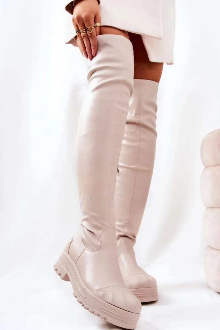 Discount Boto Wysokie Kozaki Na Suwak Beżowe Charmaine