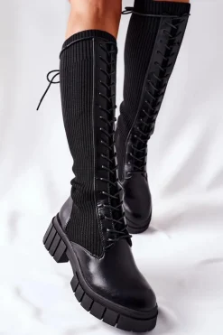Clearance Boto Wysokie Kozaki ze Skarpetą Czarne Monteri