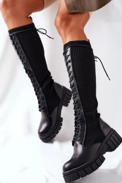 Clearance Boto Wysokie Kozaki ze Skarpetą Czarne Monteri