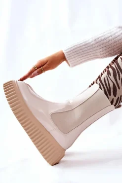 Boto Botki Ocieplane|Czarne Botki*Wysokie Lakierowane Botki Na Platformie Beżowe Sereia Beżowy