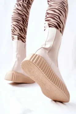 Boto Botki Ocieplane|Czarne Botki*Wysokie Lakierowane Botki Na Platformie Beżowe Sereia Beżowy