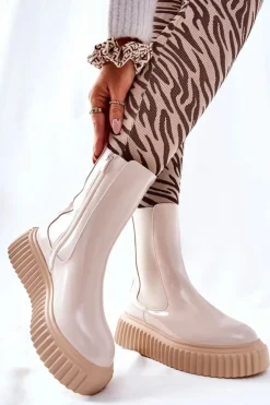 Boto Botki Ocieplane|Czarne Botki*Wysokie Lakierowane Botki Na Platformie Beżowe Sereia Beżowy
