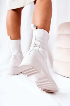 Damskie Boto Wysokie Lakierowane Botki Na Obcasie Białe Merelien