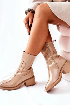 Online Boto Wysokie Lakierowane Botki Na Obcasie Beżowe Merelien