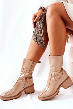 Online Boto Wysokie Lakierowane Botki Na Obcasie Beżowe Merelien