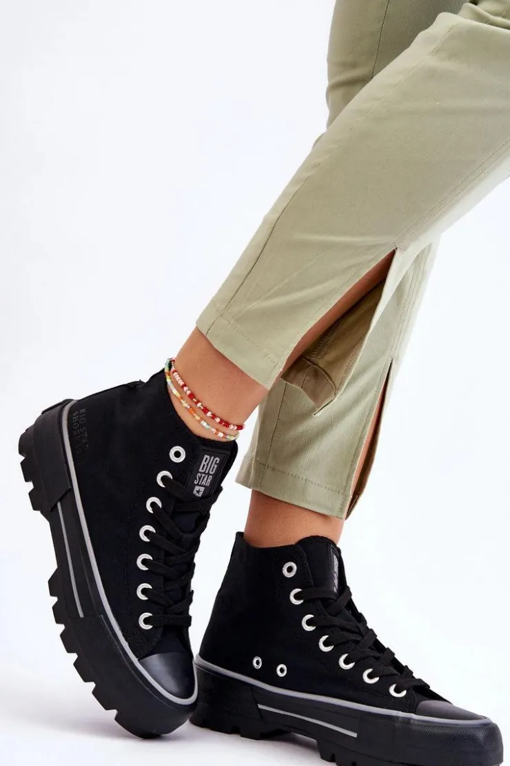 Discount Big Star Shoes Wysokie Materiałowe Trampki Na Platformie Big Star LL274155 Czarne