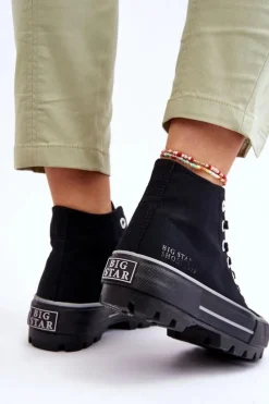 Discount Big Star Shoes Wysokie Materiałowe Trampki Na Platformie Big Star LL274155 Czarne