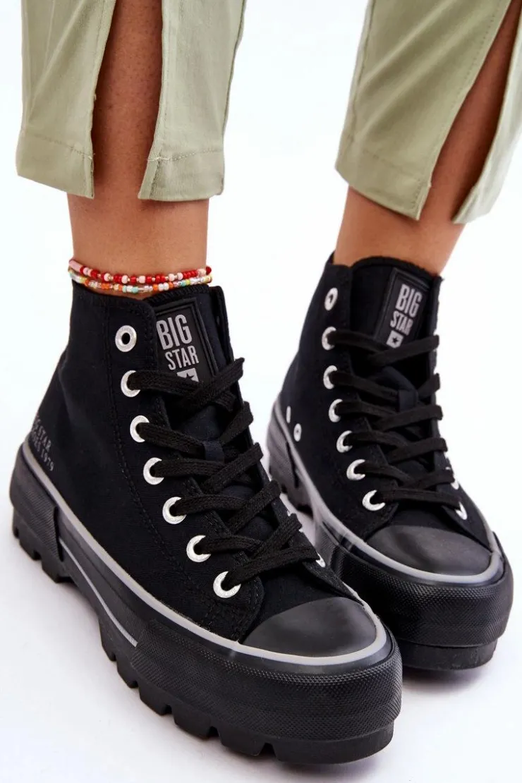 Discount Big Star Shoes Wysokie Materiałowe Trampki Na Platformie Big Star LL274155 Czarne