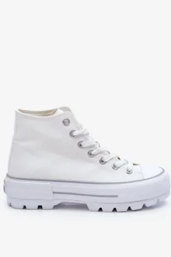 Best Big Star Shoes Wysokie Materiałowe Trampki Na Platformie Big Star LL274156 Białe Biały