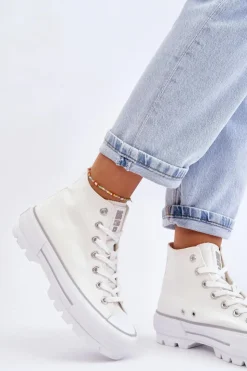 Best Big Star Shoes Wysokie Materiałowe Trampki Na Platformie Big Star LL274156 Białe Biały