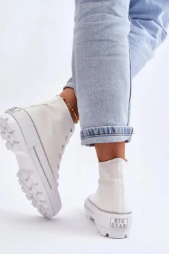Best Big Star Shoes Wysokie Materiałowe Trampki Na Platformie Big Star LL274156 Białe Biały