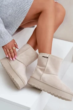 Discount Big Star Shoes Wysokie Śniegowce Damskie Na Platformie Big Star OO274897 Jasnobeżowe Beżowy